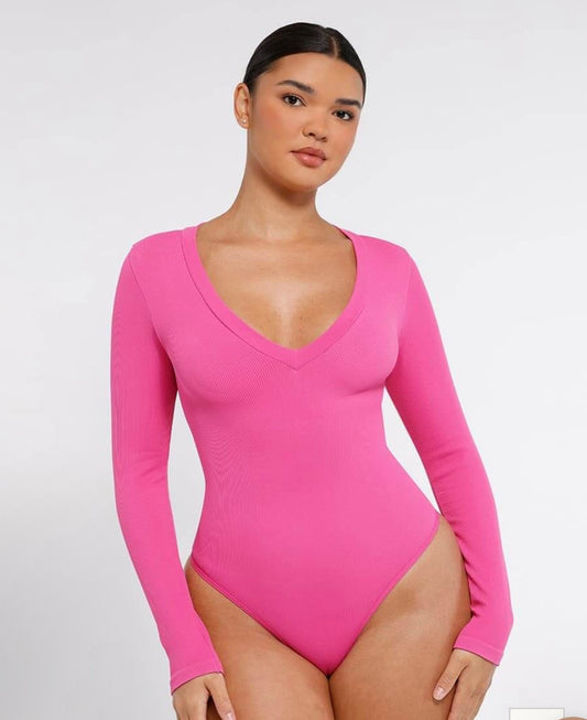 Long sleeve V- neck bodysuit